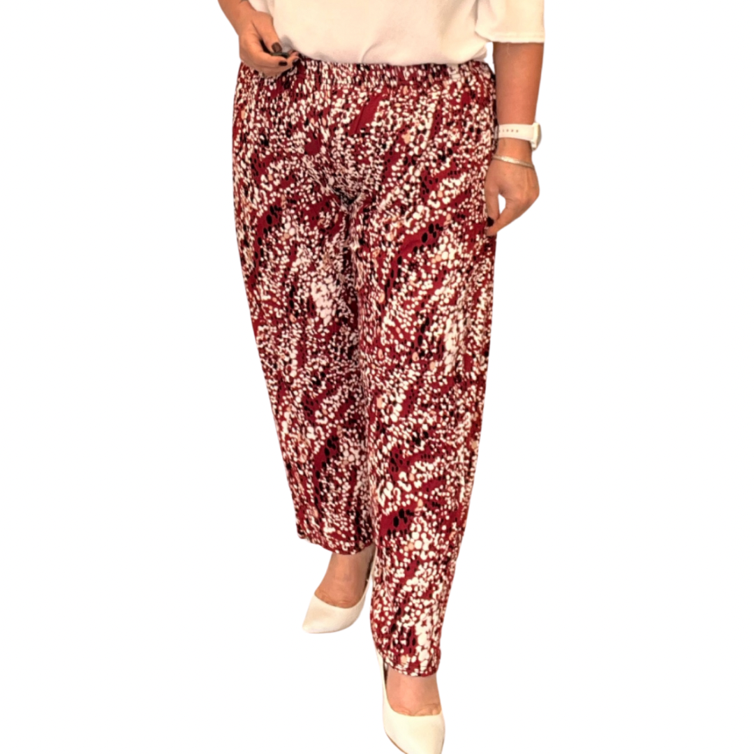 WINE SPECKLED ELASTIC WAIST COMFY TROUSERS