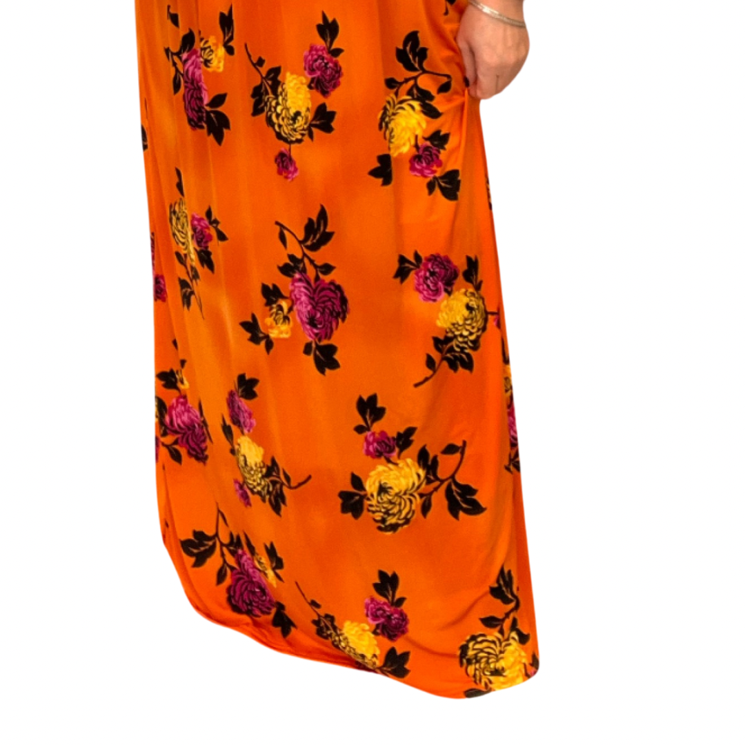 ROCKTHOSECURVES STRAPPY PEONY PRINT MAXI DRESS WITH V FRILLED TOP