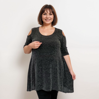 SPARKLY SWING TOP WITH COLD SHOULDERS