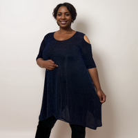 SPARKLY SWING TOP WITH COLD SHOULDERS