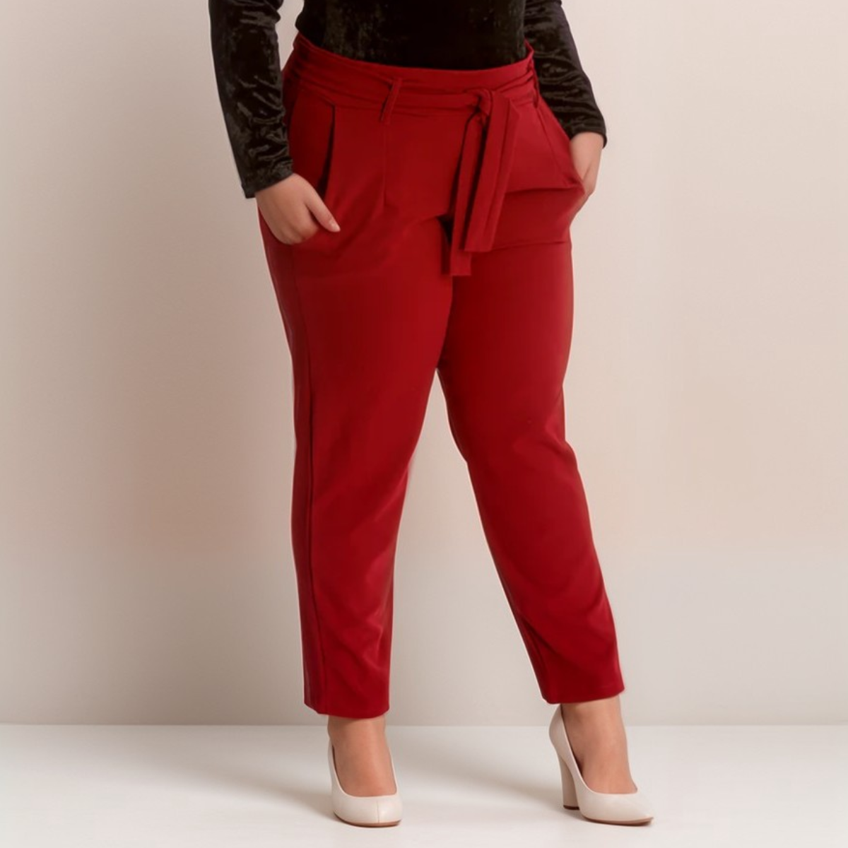 HIGH WAIST SIDE POCKET TROUSERS WITH TIE BELT