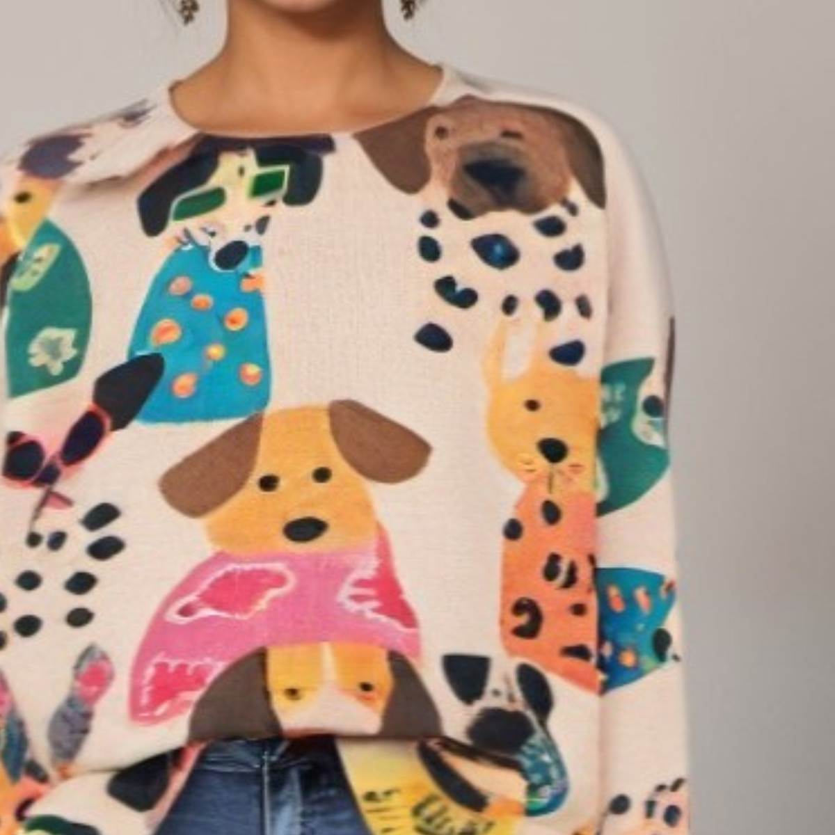 DOG PRINT ROUND NECK JUMPER