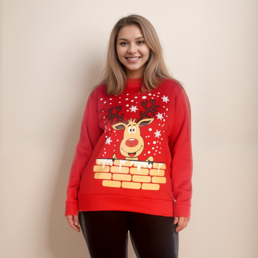 LONG LENGTH REINDEER CHRISTMAS JUMPER / SWEATSHIRT