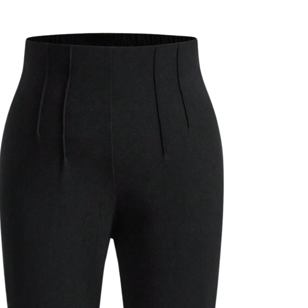 PLAIN BLACK ELASTICATED WAIST TROUSERS WITH FLAT FRONT