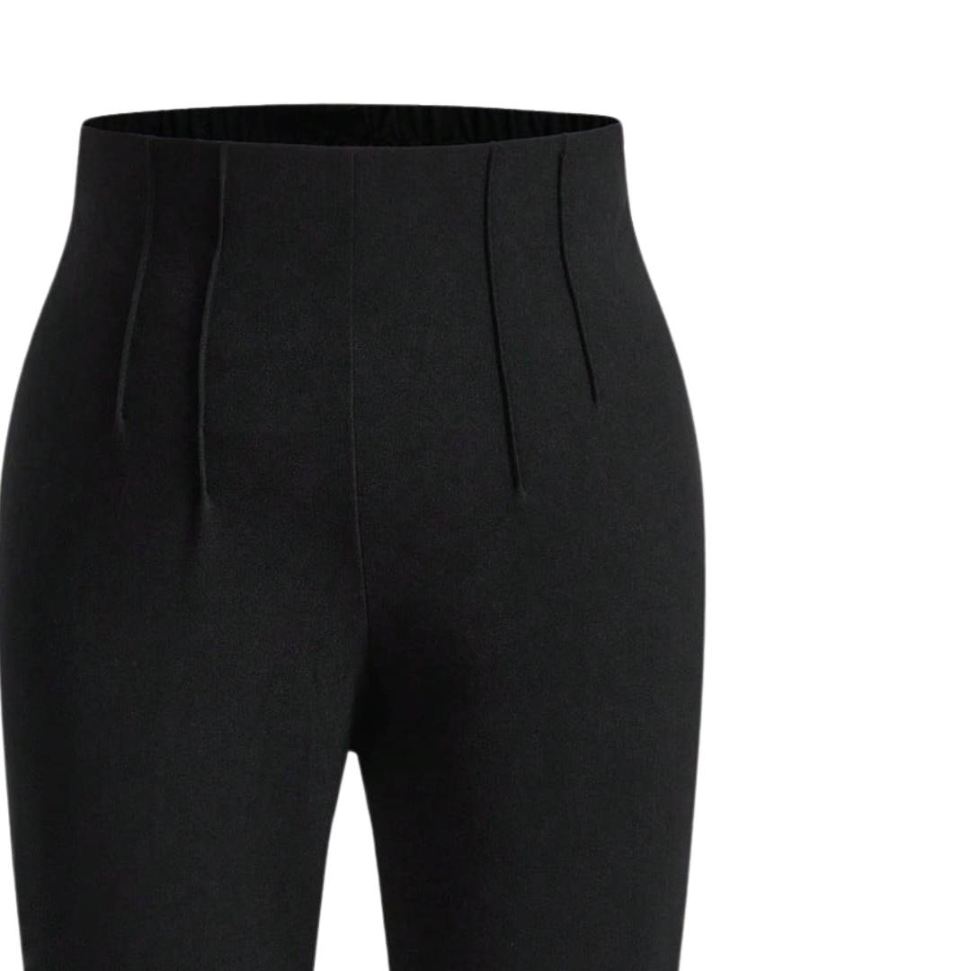 PLAIN BLACK ELASTICATED WAIST TROUSERS WITH FLAT FRONT