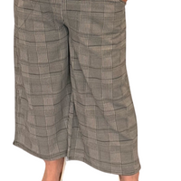 DOGTOOTH CHECK ELASTIC WAIST 3/4 LENGTH PALAZZO TROUSERS WITH POCKETS