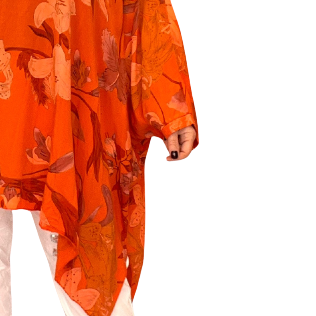 ROCKTHOSECURVES BRIGHT LILY PRINT OVERSIZED KAFTAN / BLOUSE WITH SEQUIN CUFFS