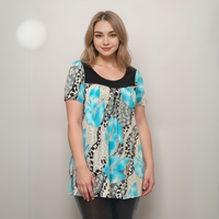 LEAF PRINT SHORT SLEEVE SMOCK TOP