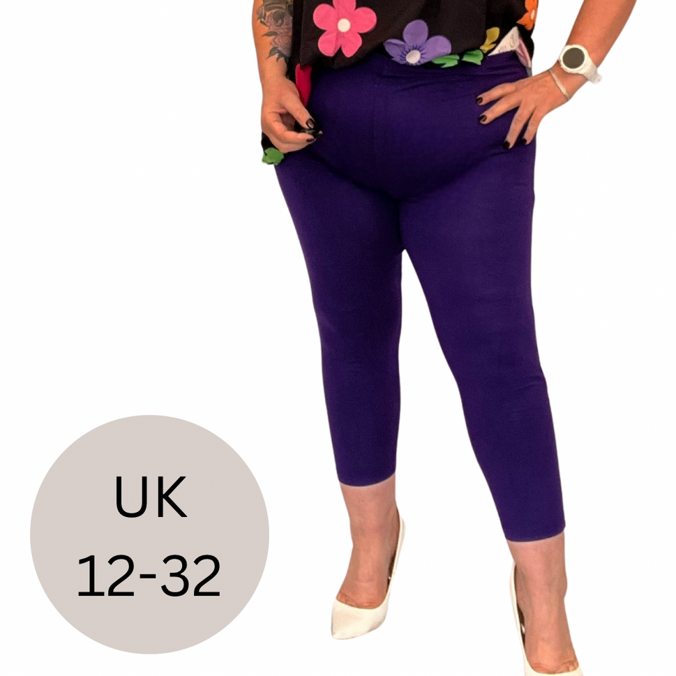 ROCKTHOSECURVES 3/4 CAPRI LEGGINGS SOFT STRETCHY HIGH WAISTPURPLE / UK 12-14