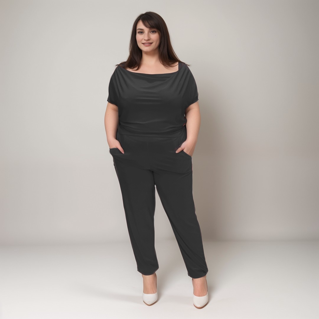 PLAIN COWL NECK JUMPSUIT WITH SIDE POCKETS