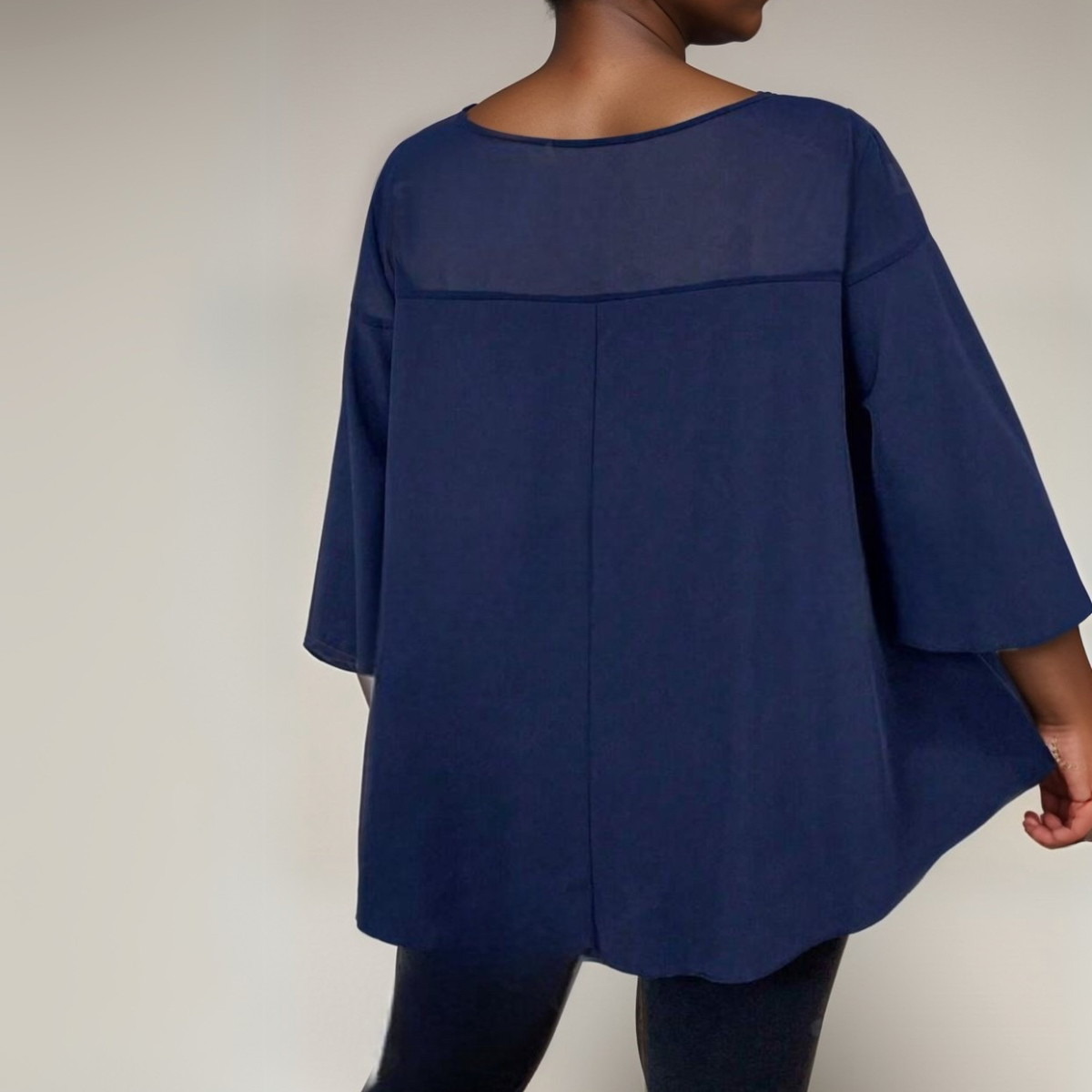 FLUTED SLEEVE BLOUSE WITH CHIFFON NECKLINE