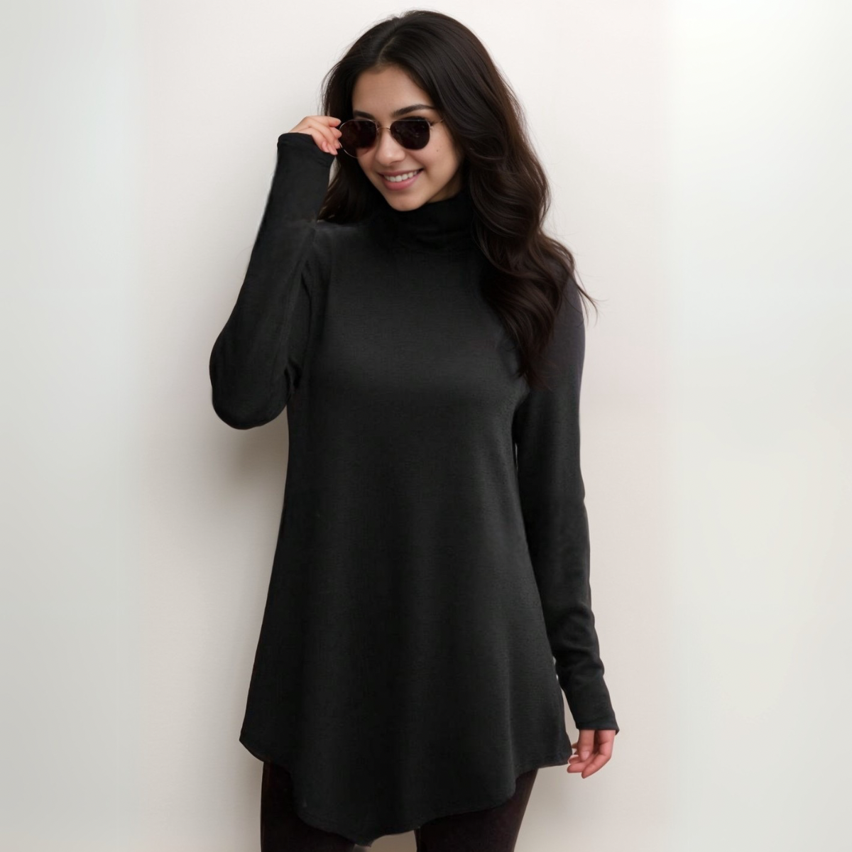 BLACK POLO NECK V HEM JUMPER / TOP