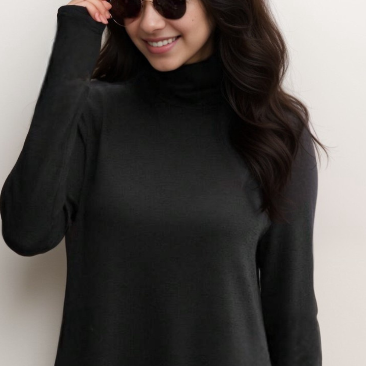 BLACK POLO NECK V HEM JUMPER / TOP