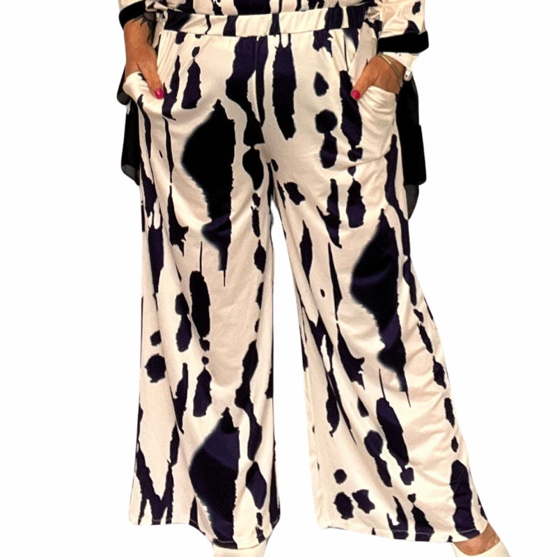 SPLASH EFFECT TWO-PIECE OUTFIT SET PALAZZO TROUSERS + TOP