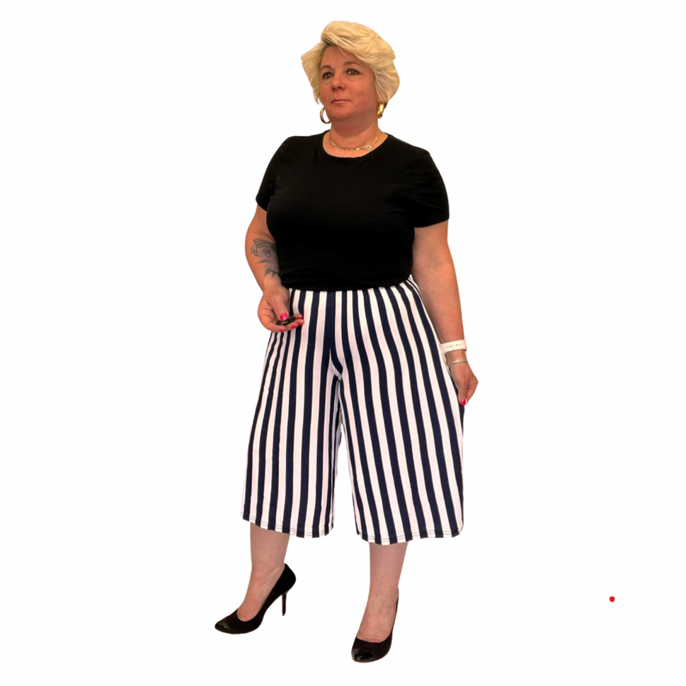 WIDE STRIPED ELASTICATED WAIST WIDE LEG CULOTTES