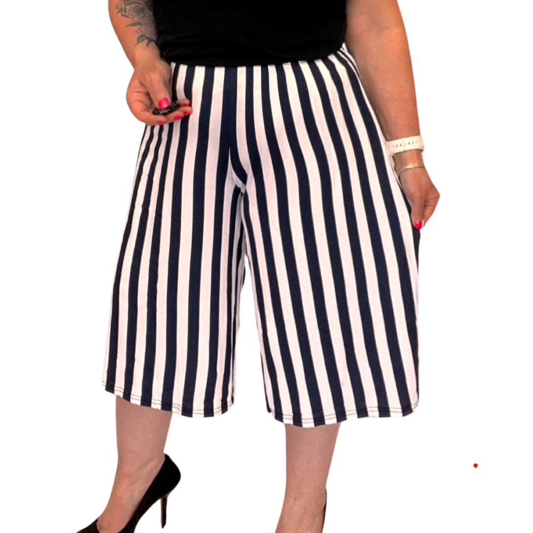 WIDE STRIPED ELASTICATED WAIST WIDE LEG CULOTTES