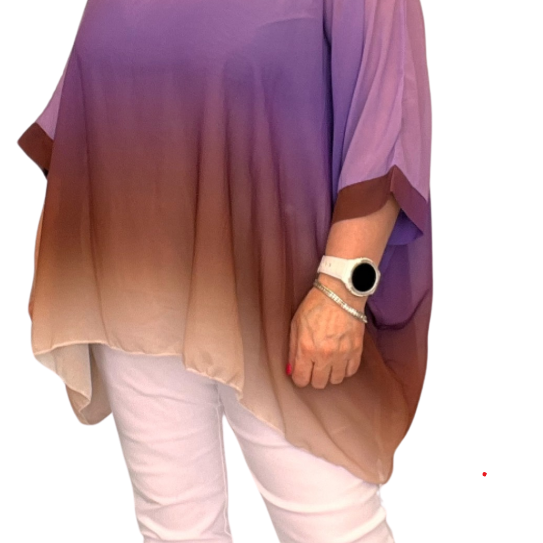 ROCKTHOSECURVES OMBRE CHIFFON OVERSIZED BATWING BLOUSE