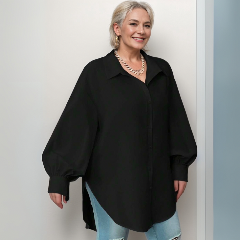 OVERSIZED BALLOON SLEEVE DIPPED HEM SHIRT