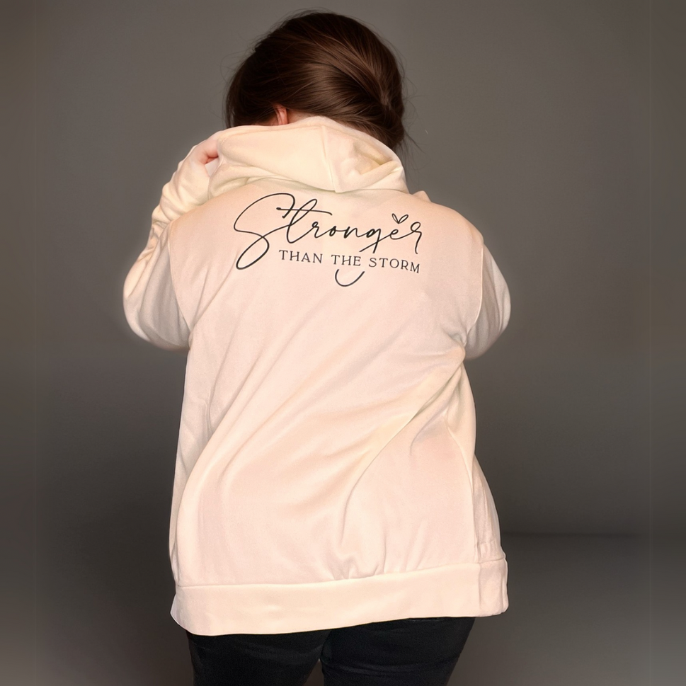 CREAM ZIP UP HOODY PLUS SIZE JACKET STRONGER LOGO