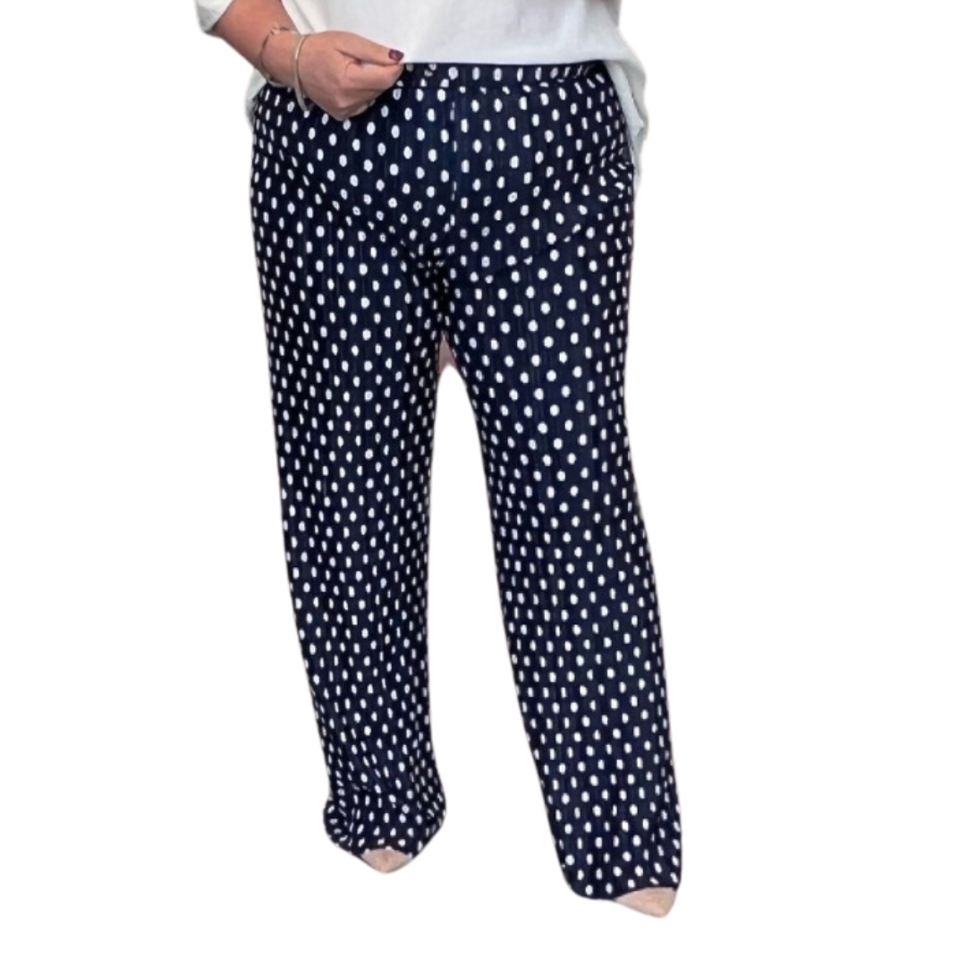 POLKA DOT CRINKLE PLEATED ELASTIC WAIST TROUSERS