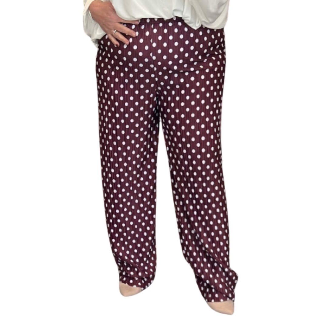 POLKA DOT CRINKLE PLEATED ELASTIC WAIST TROUSERS