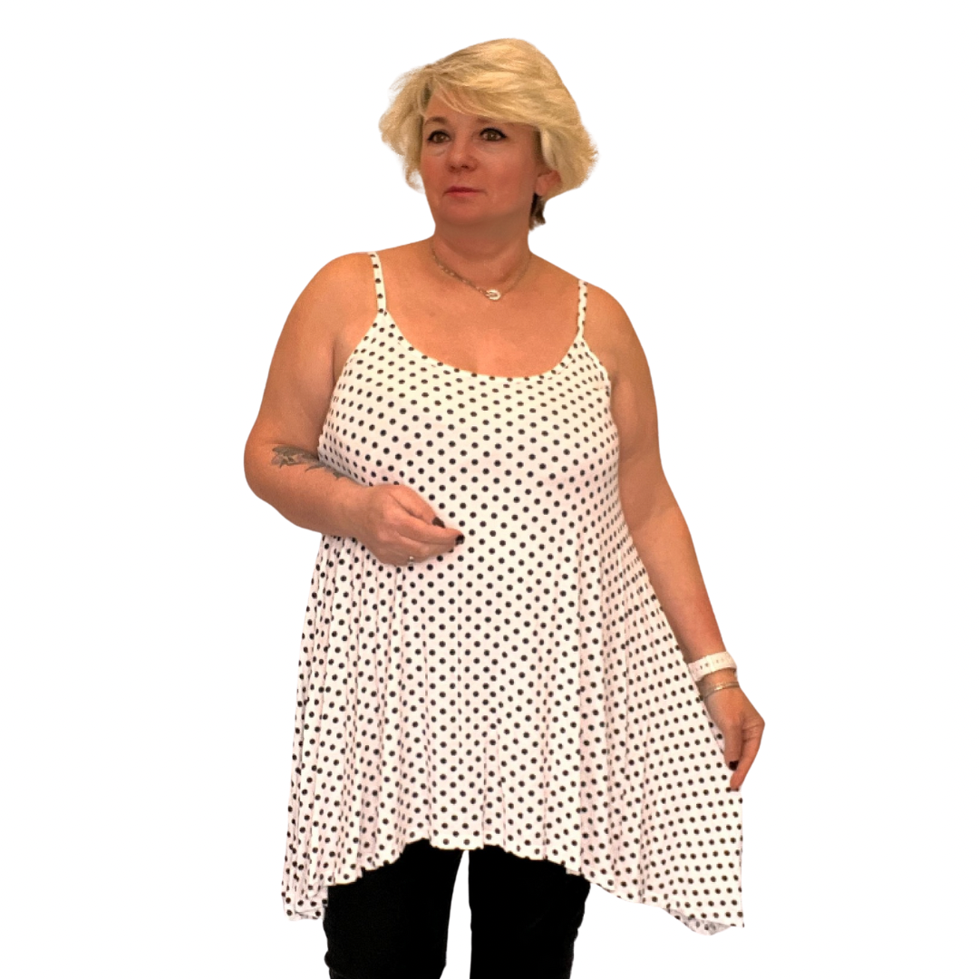 ROCKTHOSECURVES POLKA DOT CAMI VEST SWING TOP WITH HANKY HEM