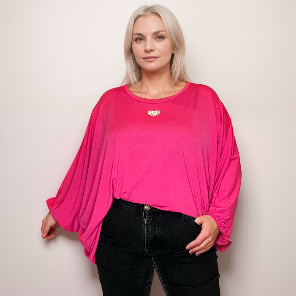 BATWING BLOUSE WITH SPARKLY HEARTFUCHSIA / UK 12-14