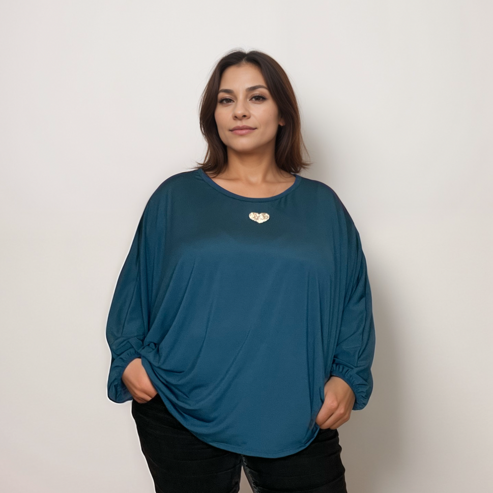 BATWING BLOUSE WITH SPARKLY HEARTTEAL / UK 12-14