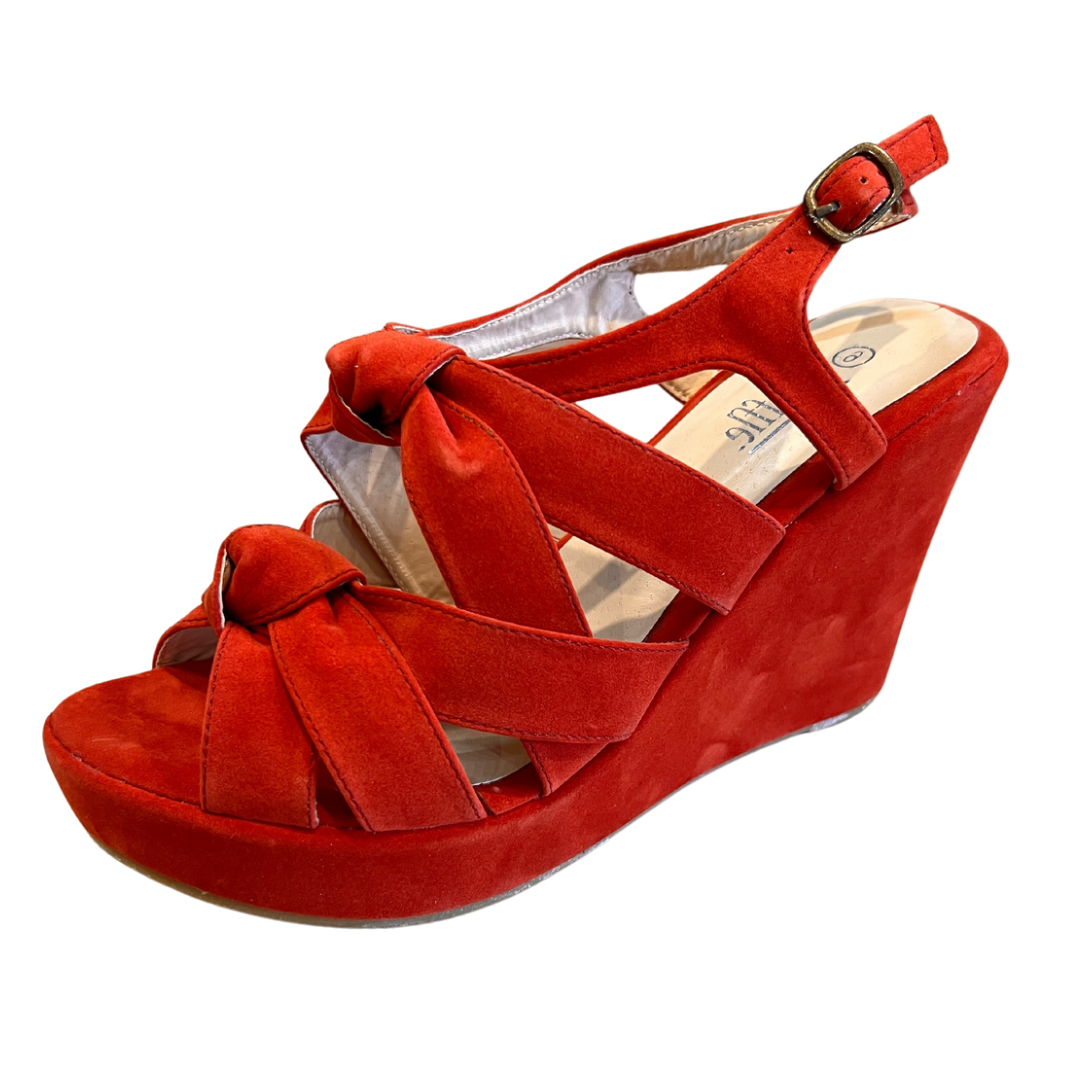 CORAL SUEDETTE KNOT FRONT WEDGE HEEL SANDALS rockthosecurves