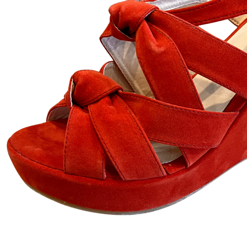 CORAL SUEDETTE KNOT FRONT WEDGE HEEL SANDALS
