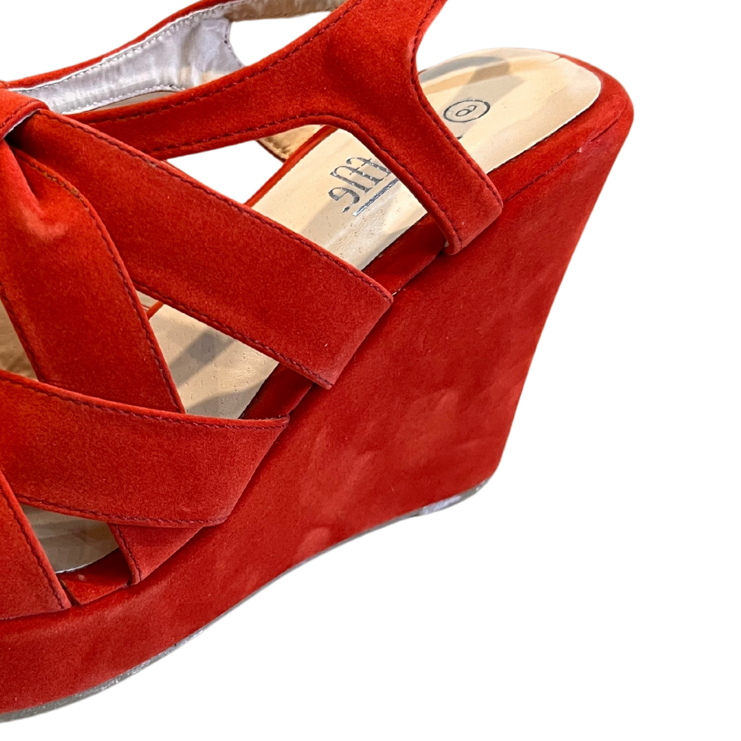 CORAL SUEDETTE KNOT FRONT WEDGE HEEL SANDALS