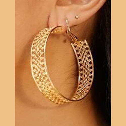 LARGE LATTICE GOLD HOOP EARRINGS