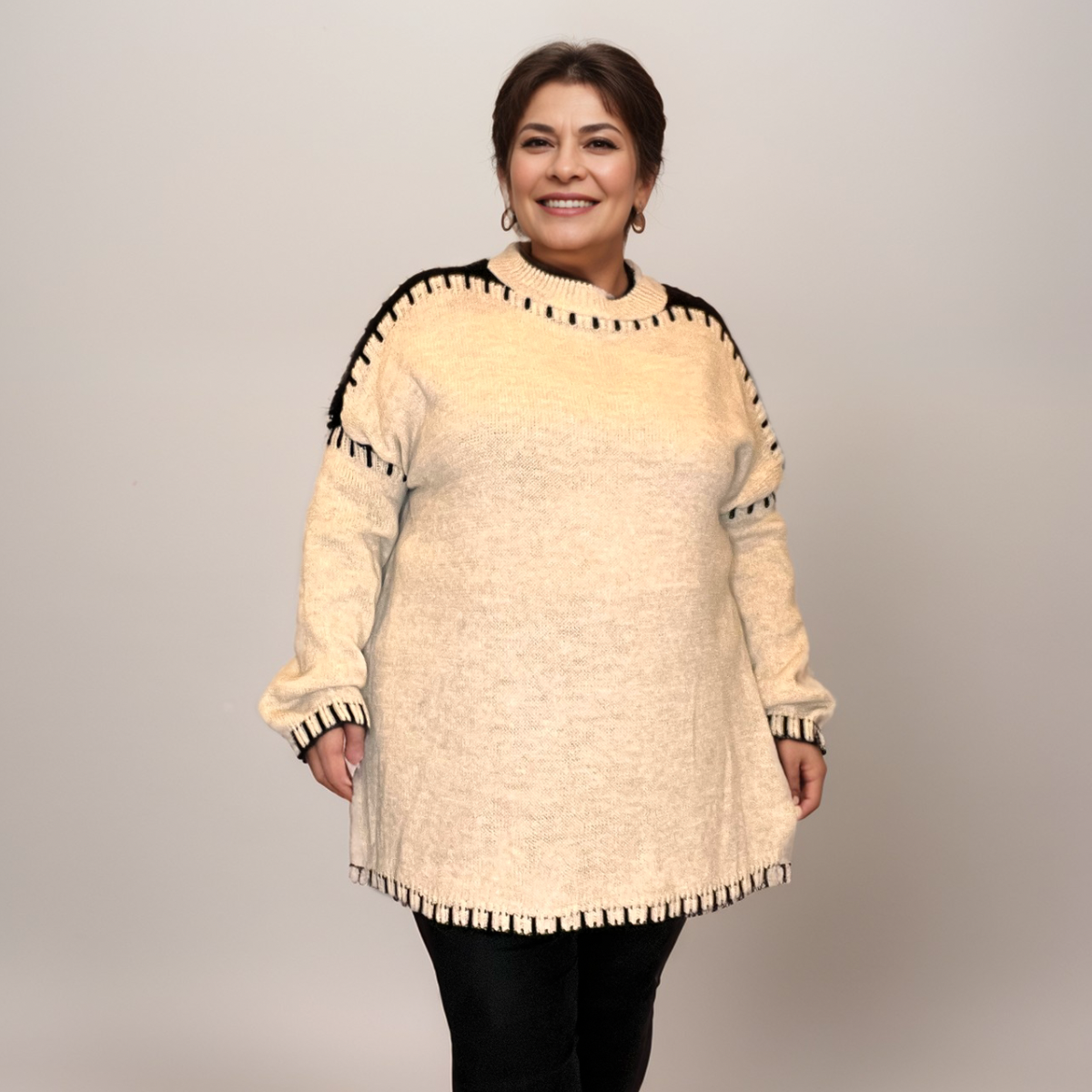 TURTLE NECK JUMPER WITH BLANKET STITCH