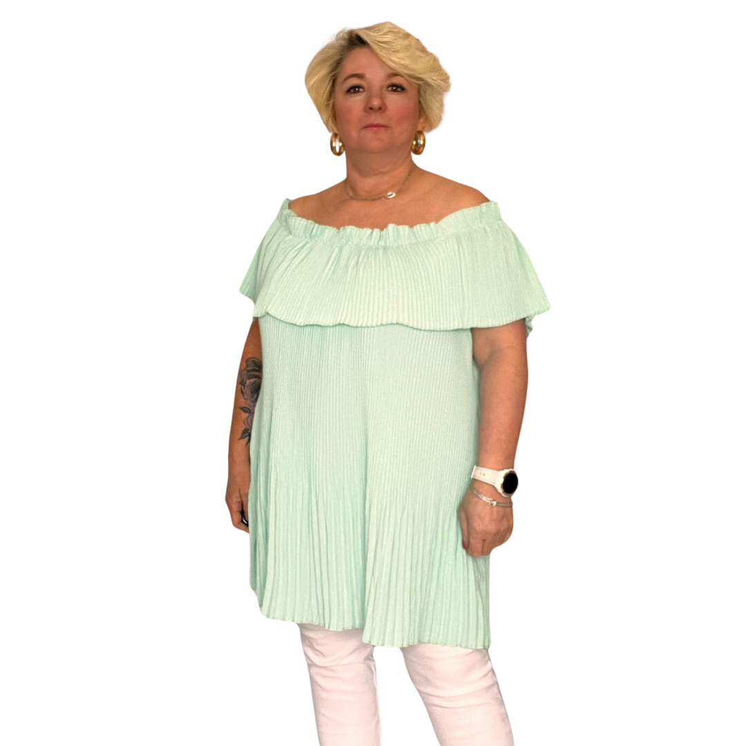 ROCKTHOSECURVES CRINKLED PLEATED LONG OFF SHOULDER TOP