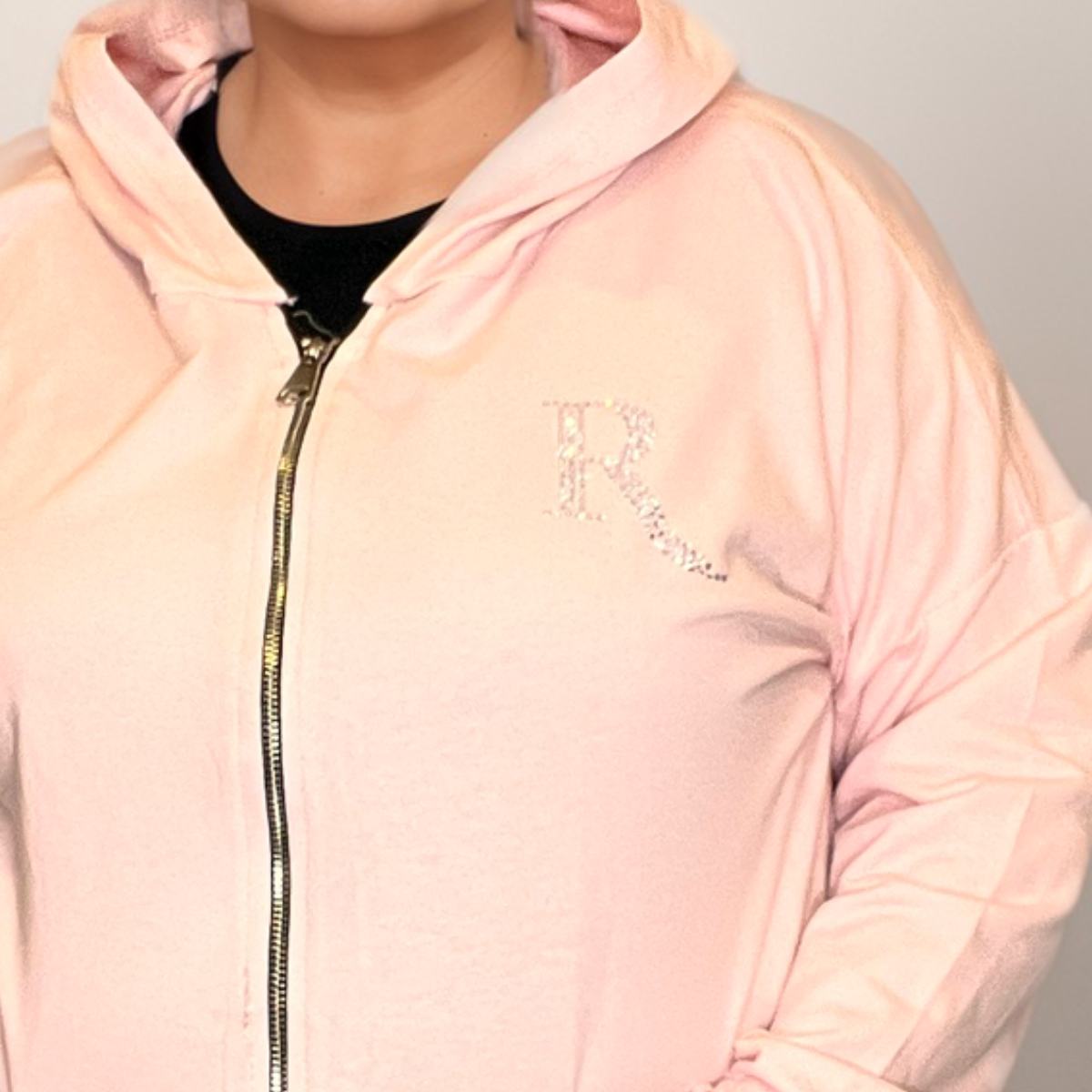 SIGNATURE R PLAIN LONG LENGTH ZIP UP HOODIE JACKET