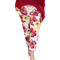 RED YELLOW FLORAL ELASTIC WAIST JOGGERS WITH POCKETS