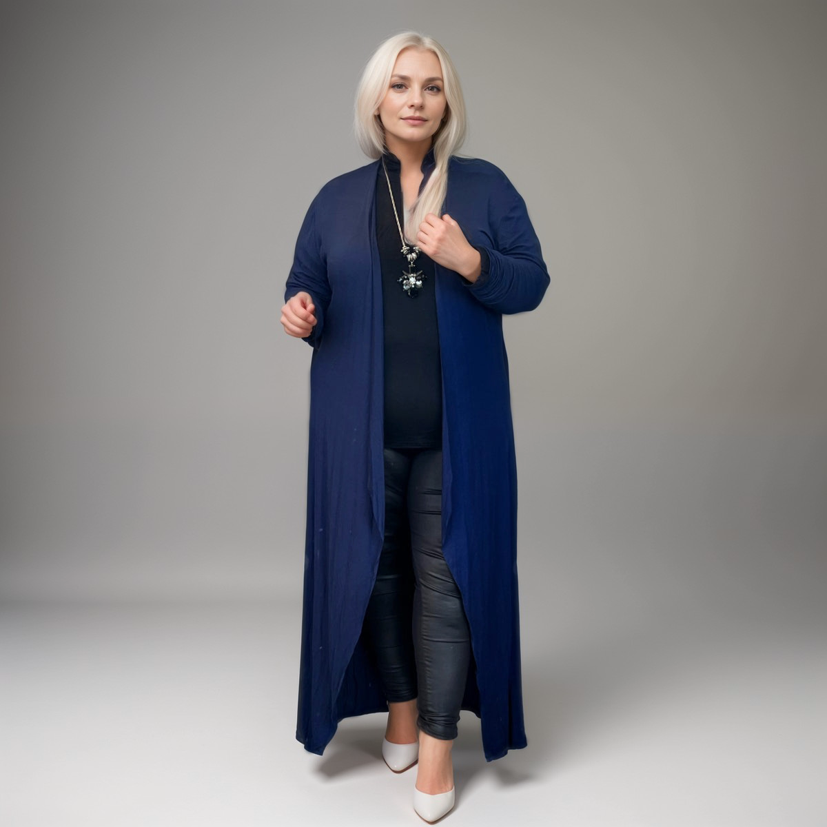 NAVY BLUE LONG WATERFALL CARDIGAN