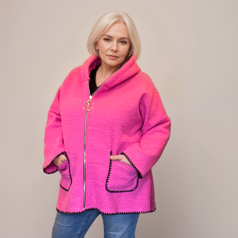 HOT PINK BOUCLÉ COAT / JACKET WITH BLANKET STITCH