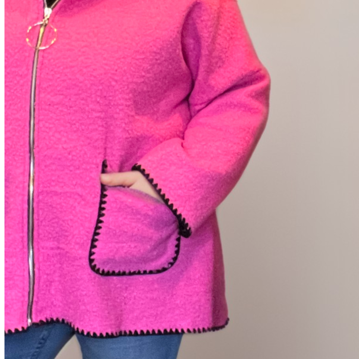 HOT PINK BOUCLÉ COAT / JACKET WITH BLANKET STITCH