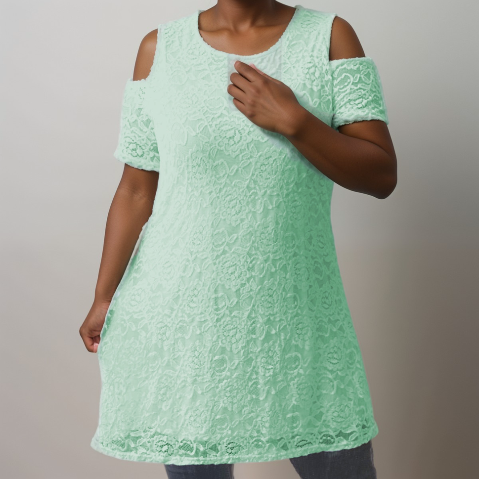 COLD SHOULDER LINED LACE SWING TOP / DRESSMINT / UK 12-14