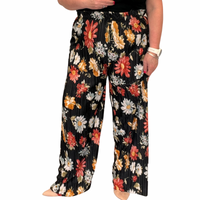 FLORAL CRINKLE PLEATED TROUSERS WITH ELASTICATED WAIST