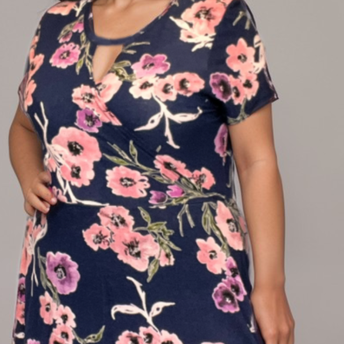 FLORAL SHORT SLEEVE MOCK WRAP SKATER DRESS