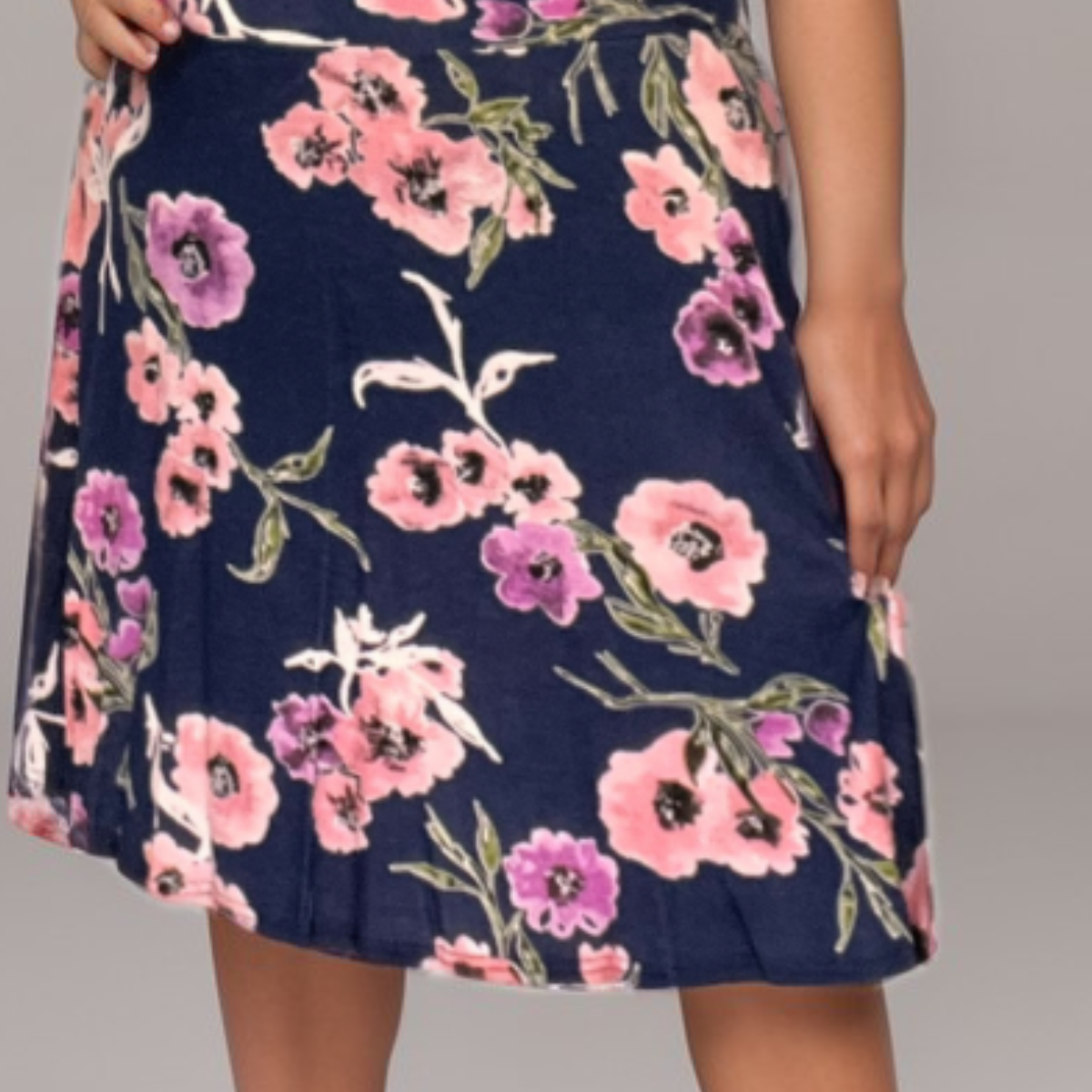 FLORAL SHORT SLEEVE MOCK WRAP SKATER DRESS