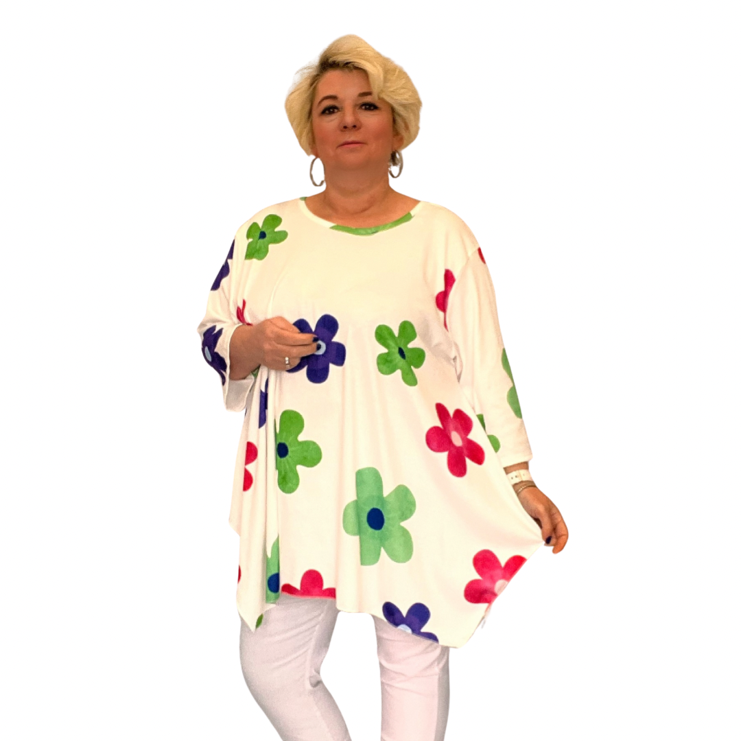 ROCKTHOSECURVES LARGE FLOWER HANKY HEM LONG SLEEVE TOP