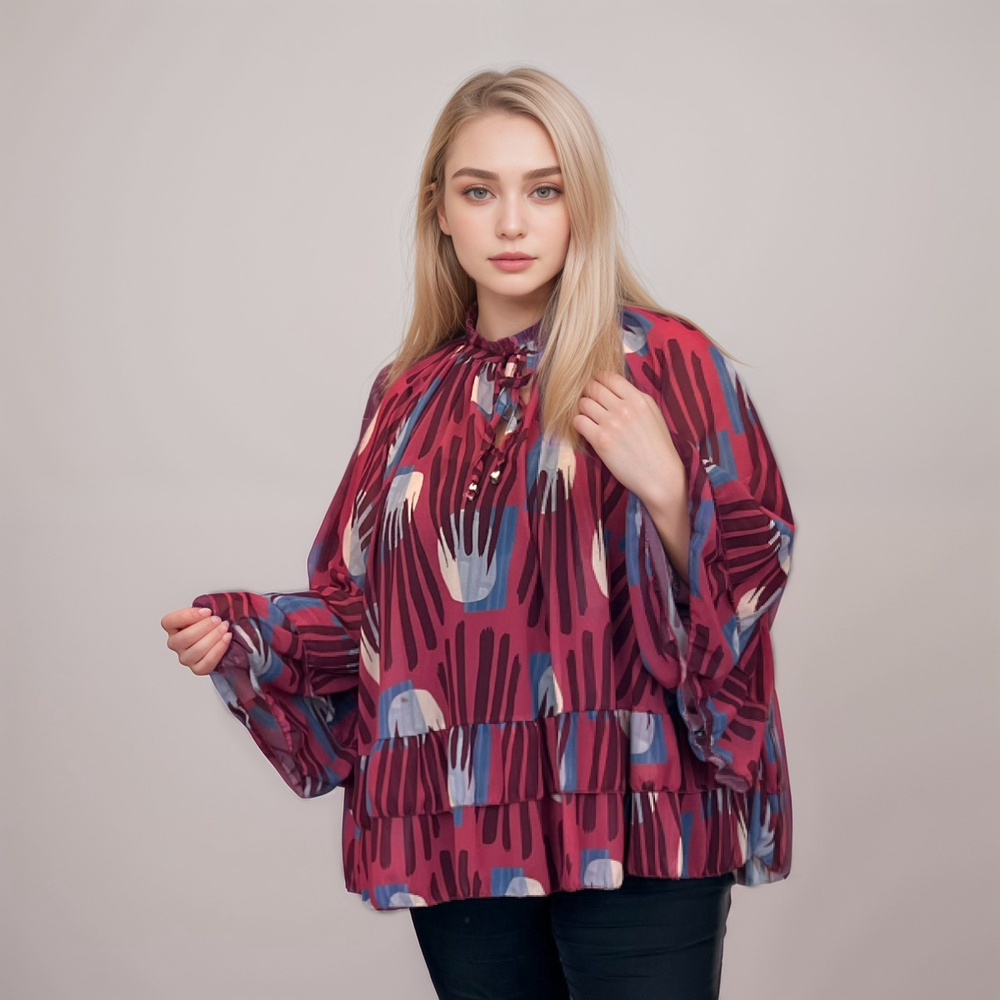 And The Why Loose Fit Tiered Raw Edge Hem Blouse Top