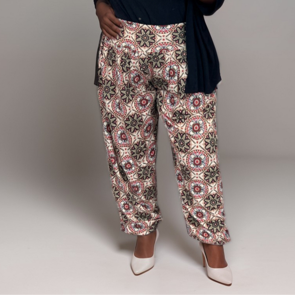 BROWN TILE HIGH HAREM PANTS