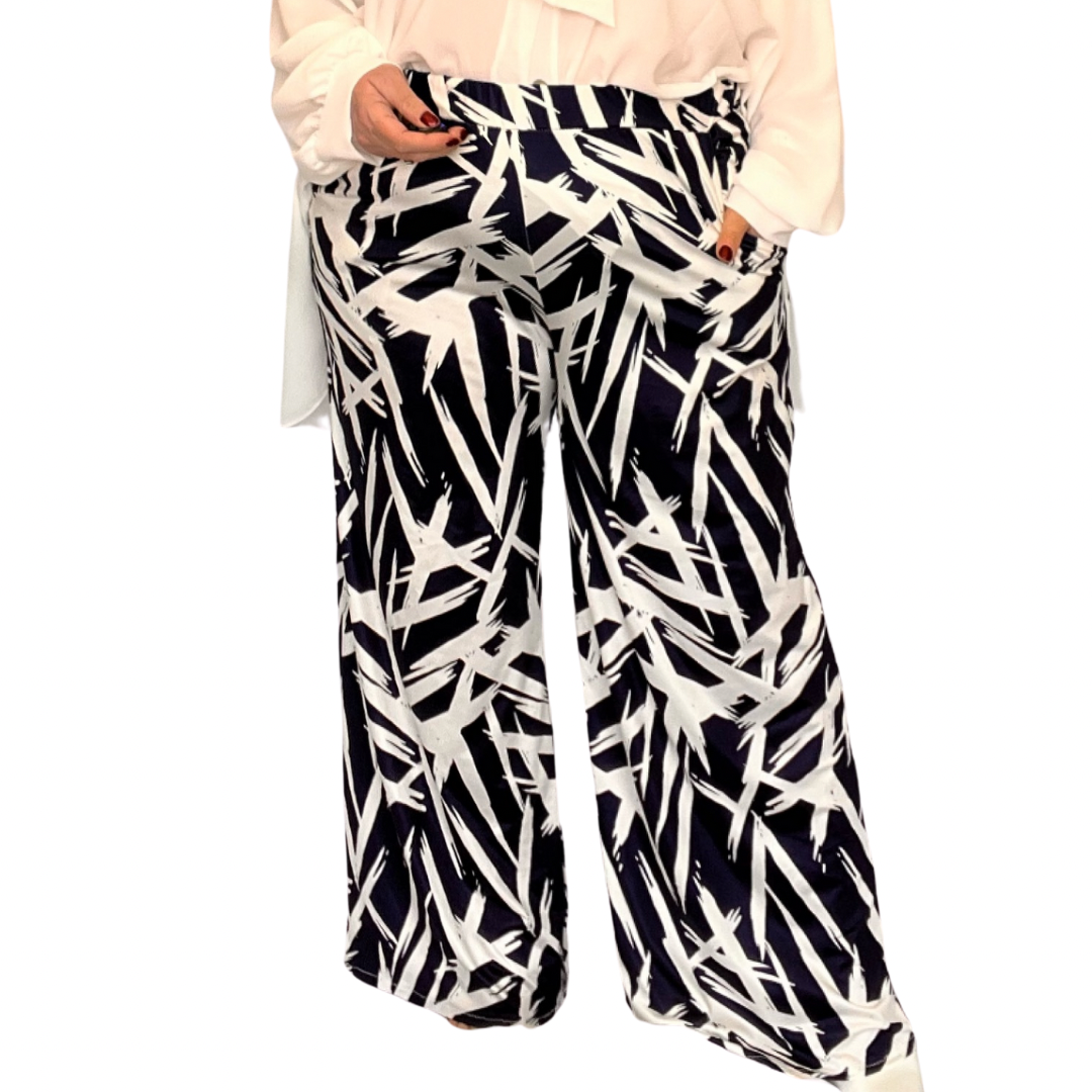 BRUSH STROKE ELASTIC WAIST TROUSERS WITH POCKETS