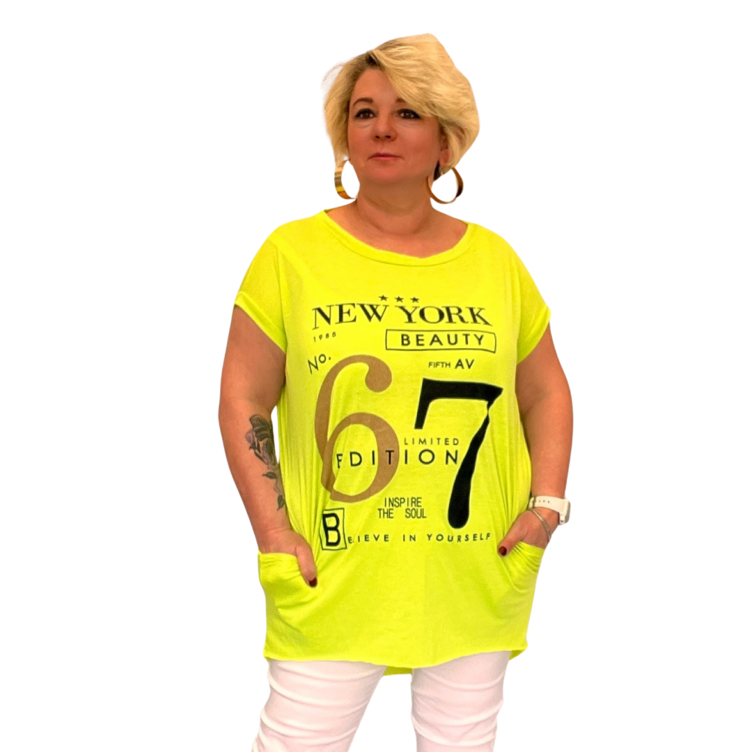 NEW YORK 67 LONG DIPPED HEM T-SHIRT WITH SIDE POCKETS