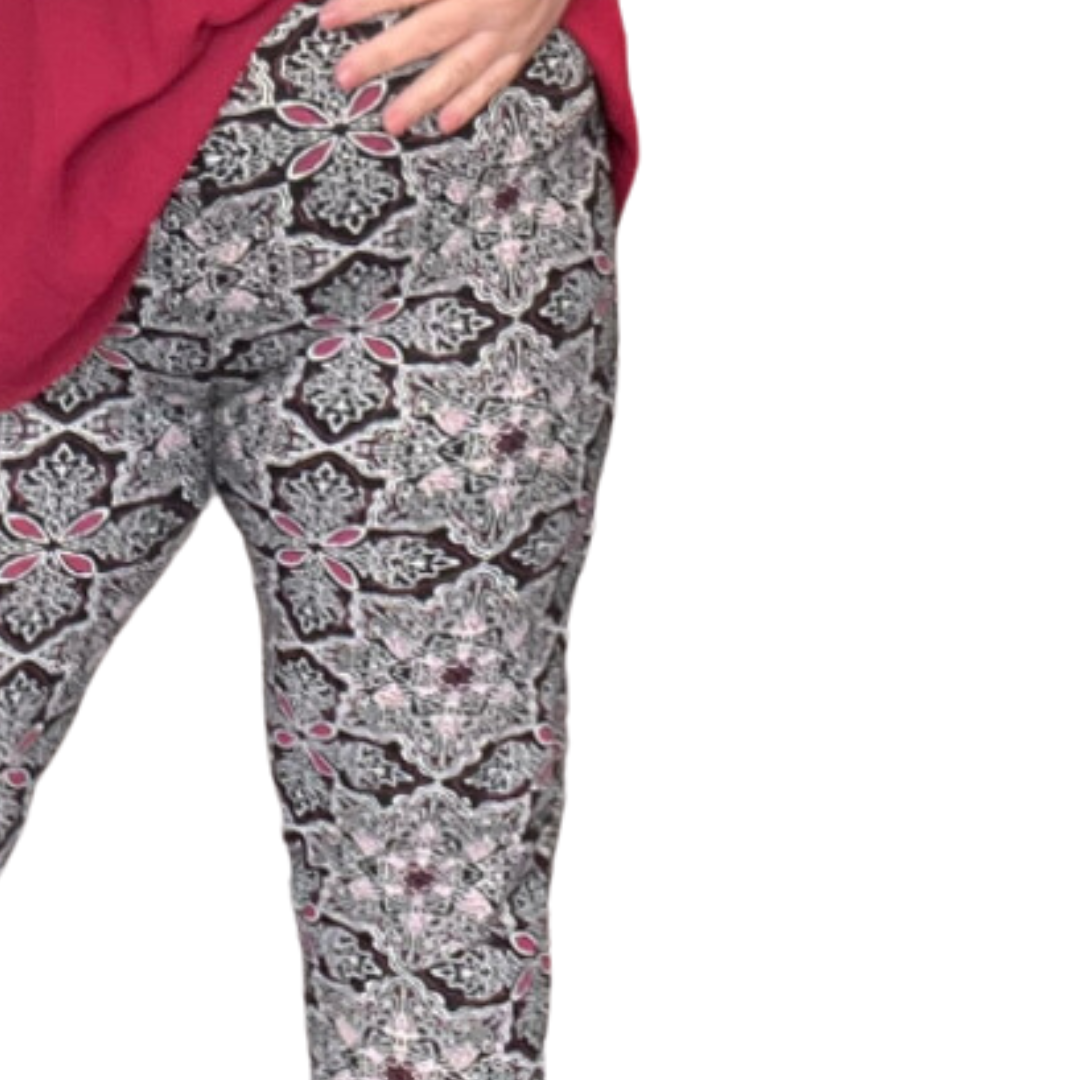 BLACK WINE TILE PRINT HIGH RISE PLUS SIZE LEGGINGS