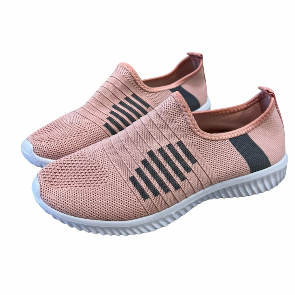 Pink Grey Fabric Lightweight Slip‑On Trainers